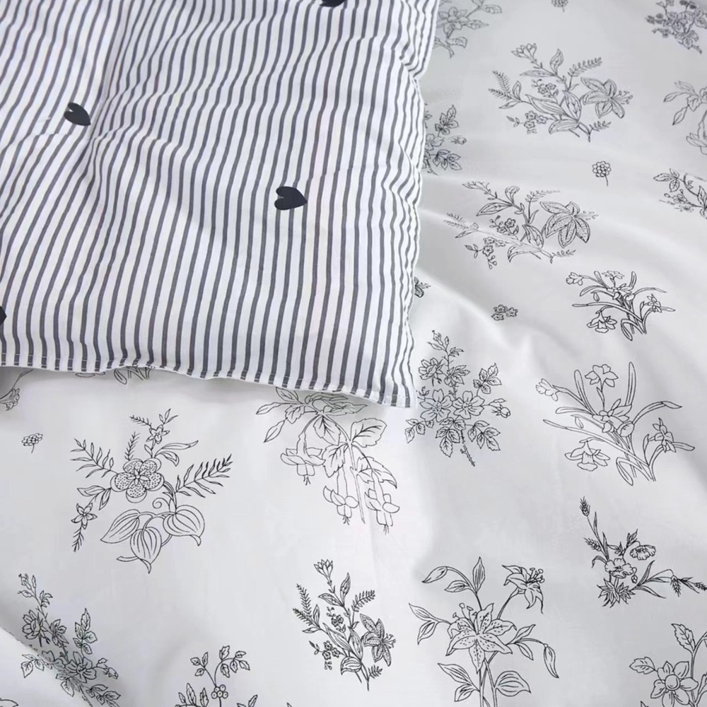 Parsley Black White Floral Cotton Reversible Comforter Set Queen French Country - Picture 3 of 4